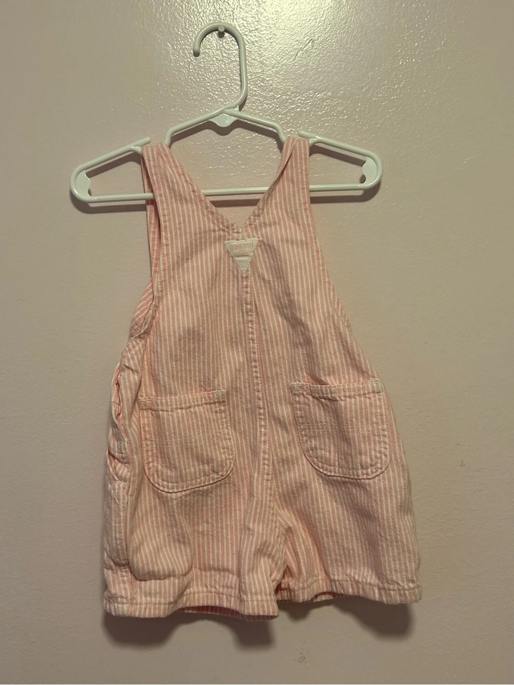 Vintage OshKosh B'gosh Light Pink Striped Girls Shortalls Sz 18 Mo